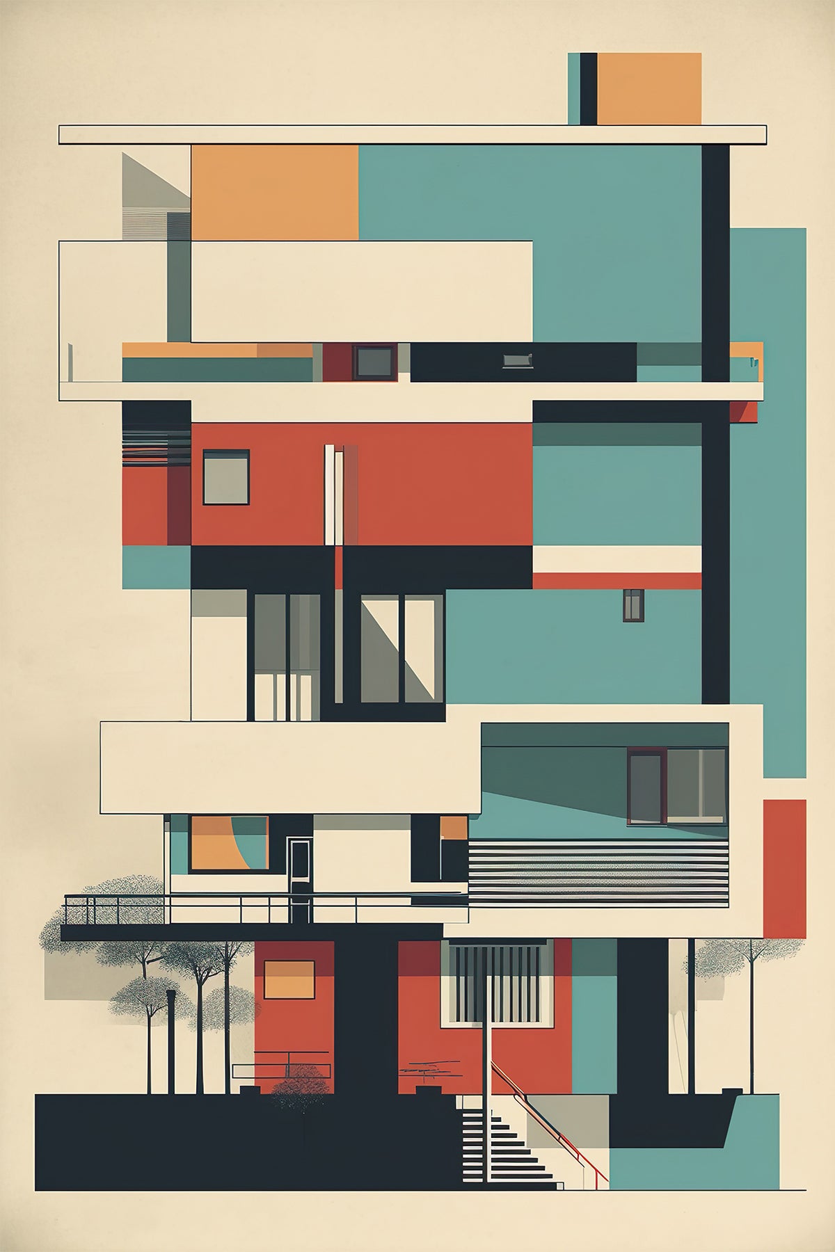 Modernist Architecture vector illustration – Mightyinkstudio