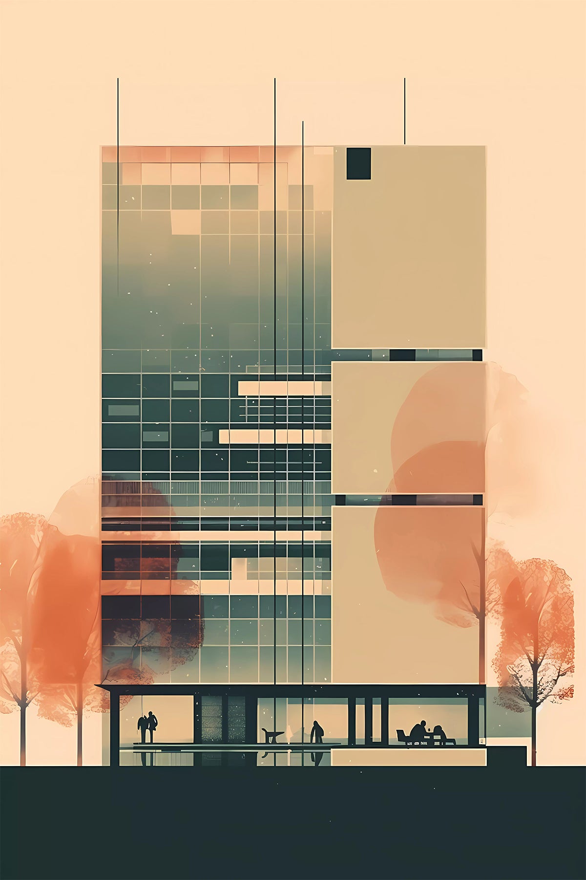 Modern Architecture front elevation - Mies Van der Rohe inspired art print