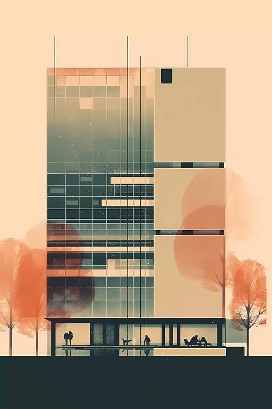 Modern Architecture front elevation - Mies Van der Rohe inspired art print