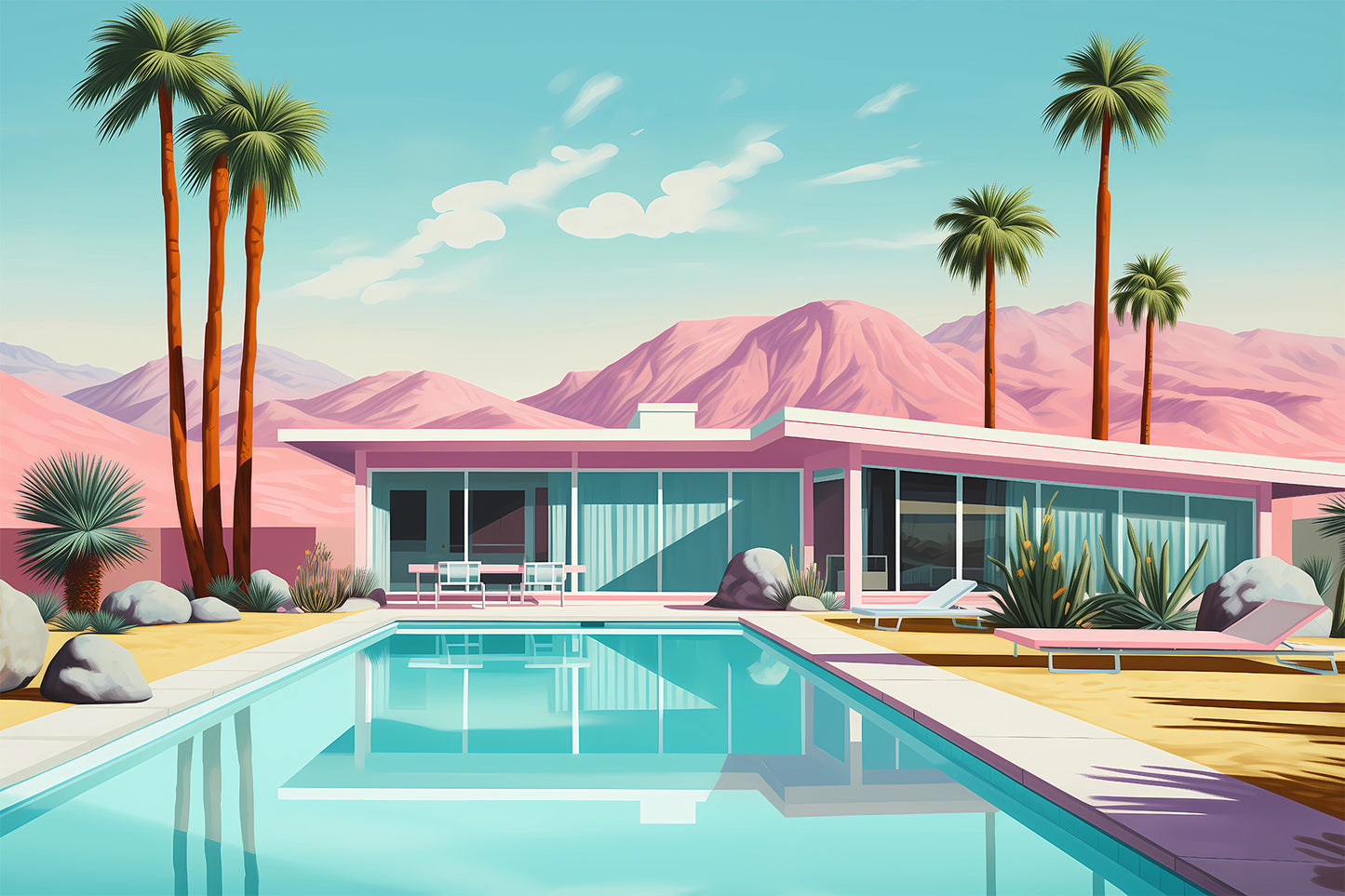 Palm Springs poolside Ilustration Art Print