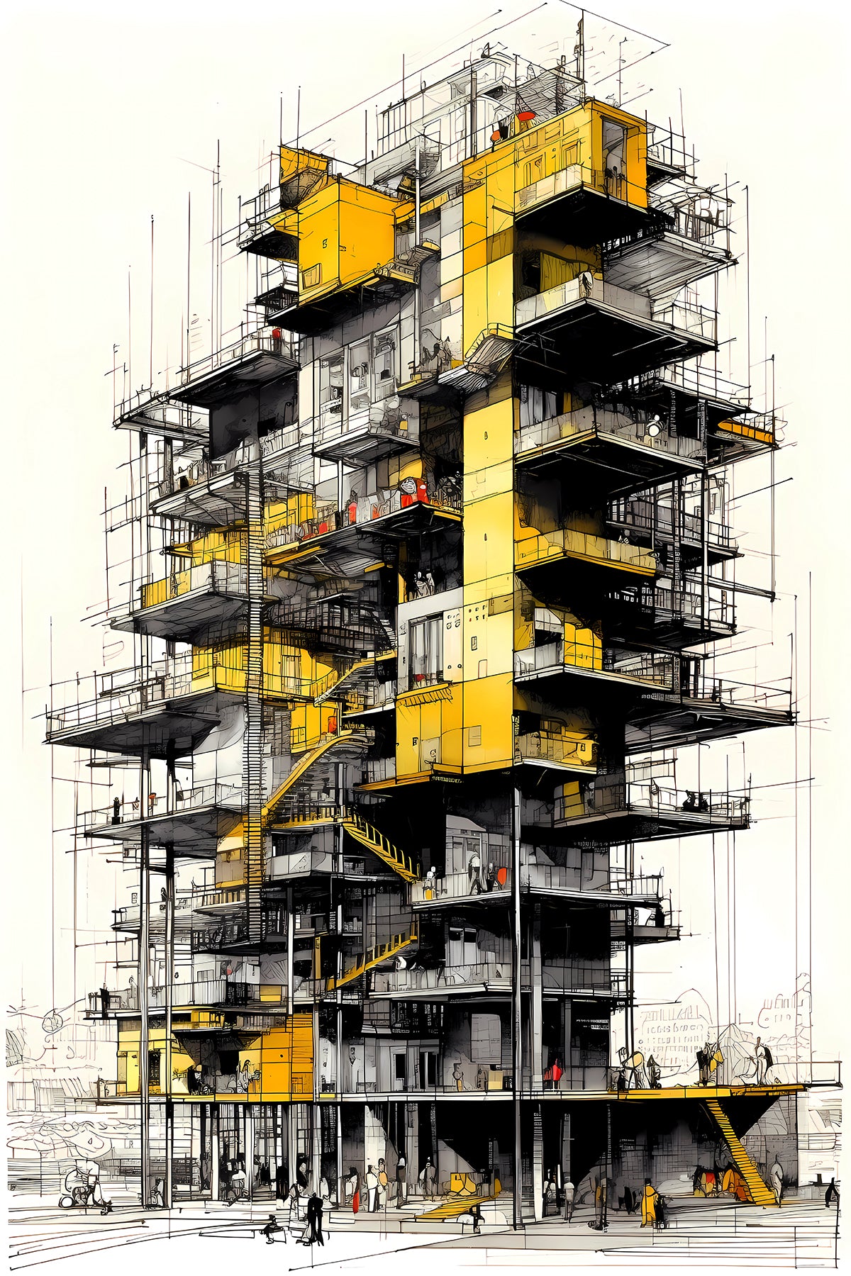 Richard Rogers high-tech architecture inspired - fictional architectural sketch I