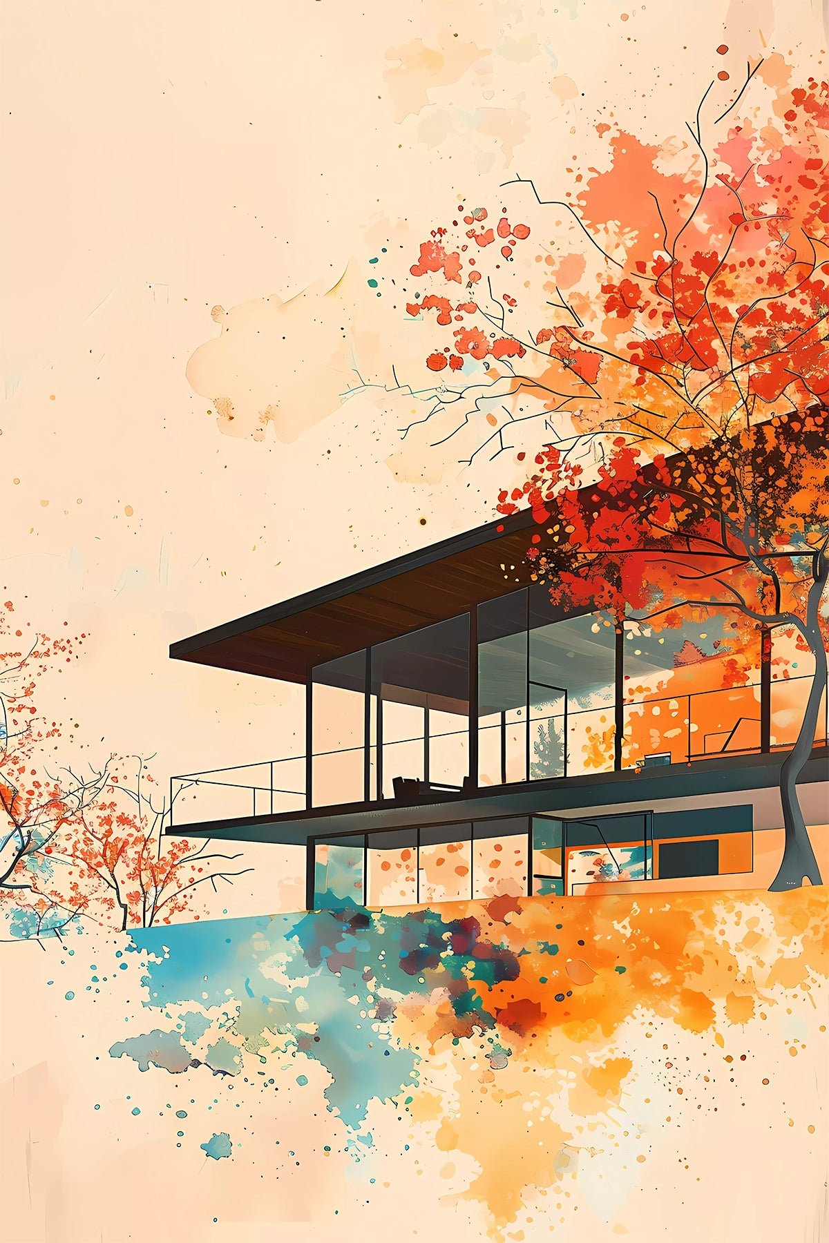 Minimalistic Mid-Century Modern Watercolor Art Print