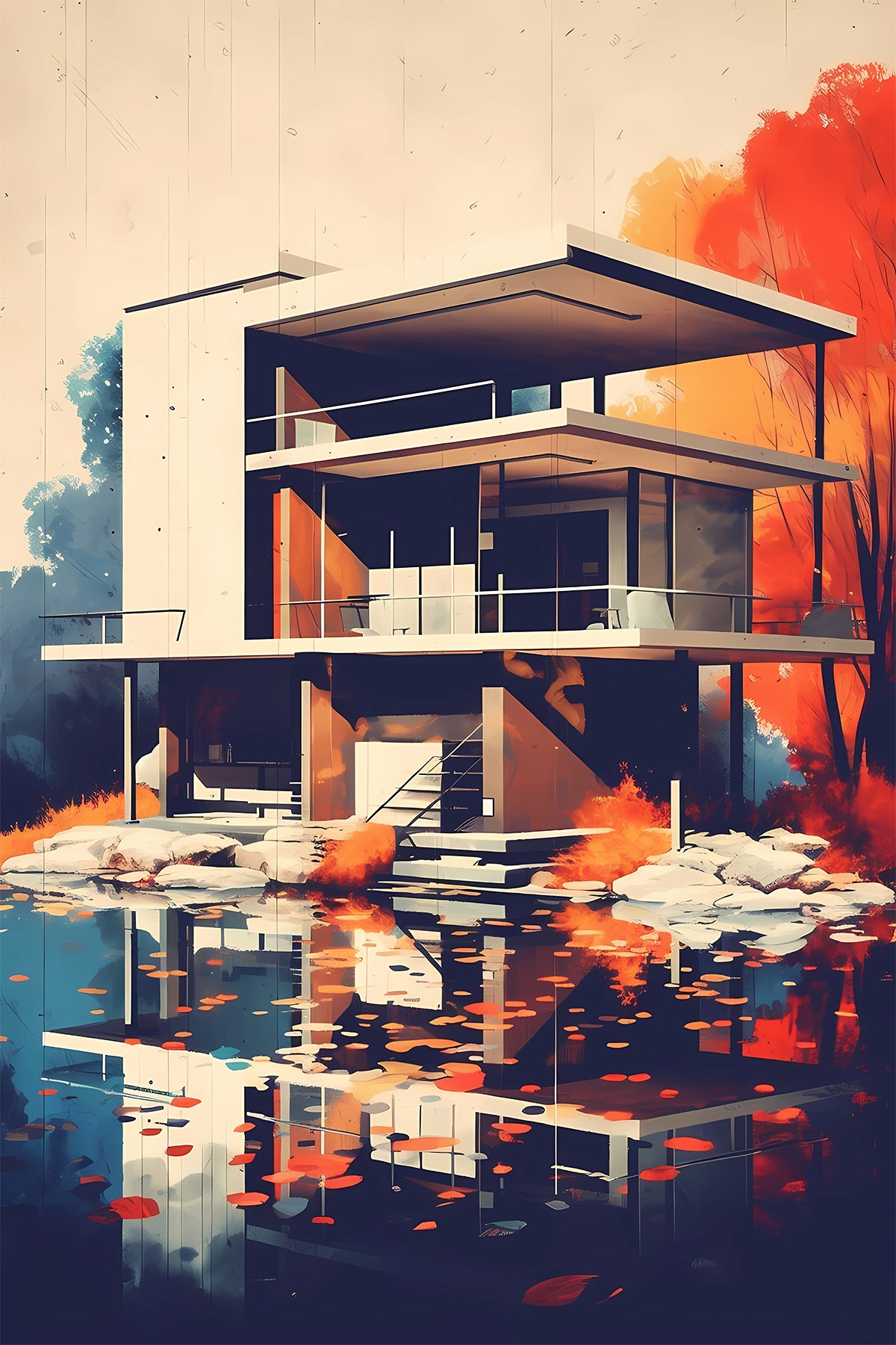 Modernism in retro filters - fictional study house